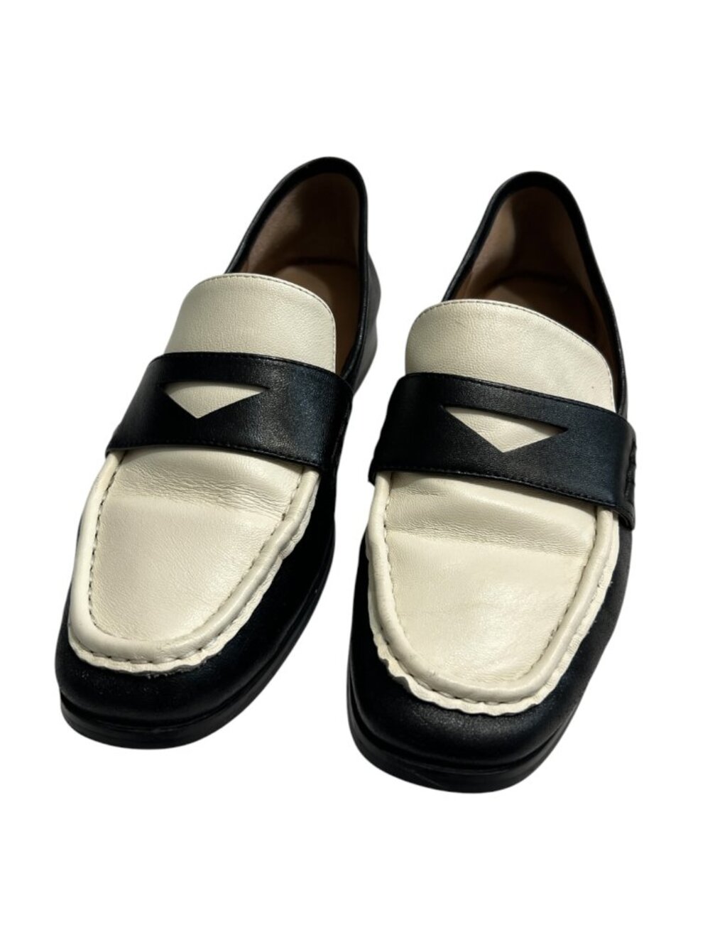 BIBI LOU Black White Leather Penny Loafers Shoes Women Size 38 US 7.5-8